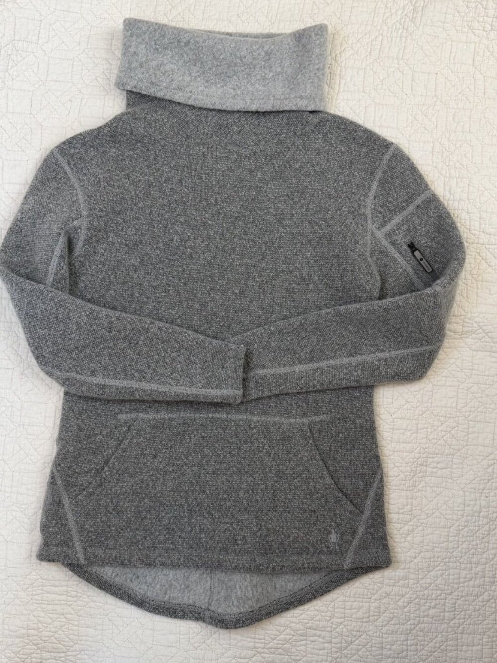 Smartwool Hudson Trail Fleece Cowl Neck Pullover Gray Pockets XS Wool Blend Cozy